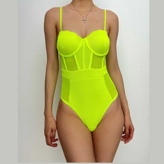 Padded solid sweetheart neck cami one piece swimwear