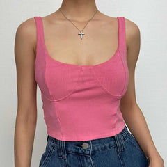 Top corto liso acanalado sin mangas, cuello en U y espalda descubierta - Venta final 