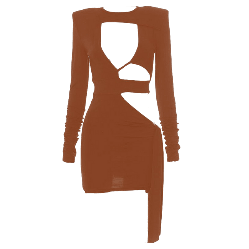 Hollow out long sleeve crewneck mini dress