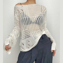 Crochet long sleeve solid hollow out top