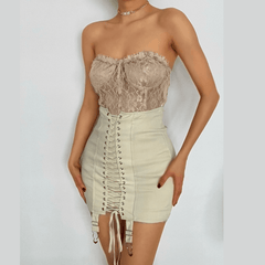 PRE ORDER - Lace up front high waist vintage skirt