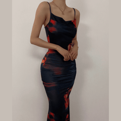 Cowl neck print cami maxi dress