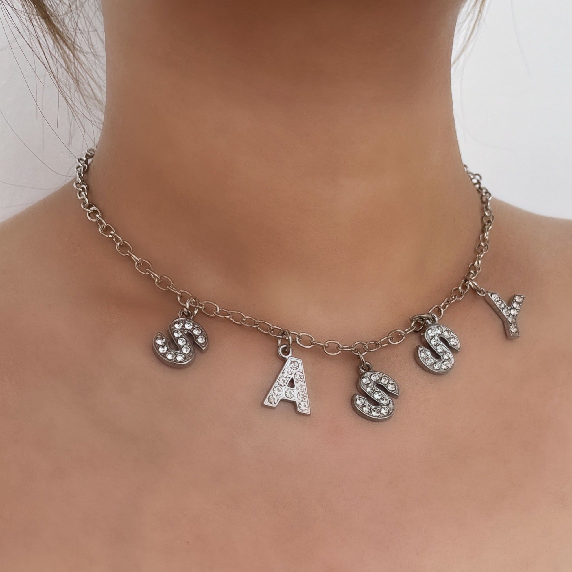 Characters pendant rhinestone necklace