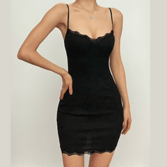 Rückenfreies Camisole-Minikleid mit Spitzensaum und V-Ausschnitt 