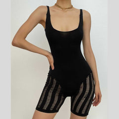 Solid sleeveless crochet hollow out backless romper