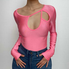 Long sleeve solid hollow out crop top