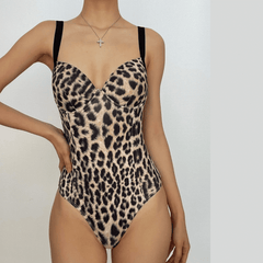 Traje de baño de una pieza sin espalda y acolchado con estampado de leopardo 