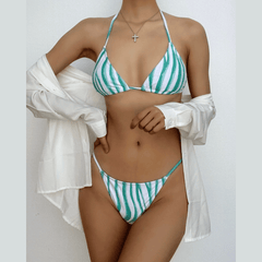 Zebra contrast long sleeve padded self tie 3 piece swimwear