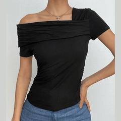 Ruched off shoulder solid irregular top