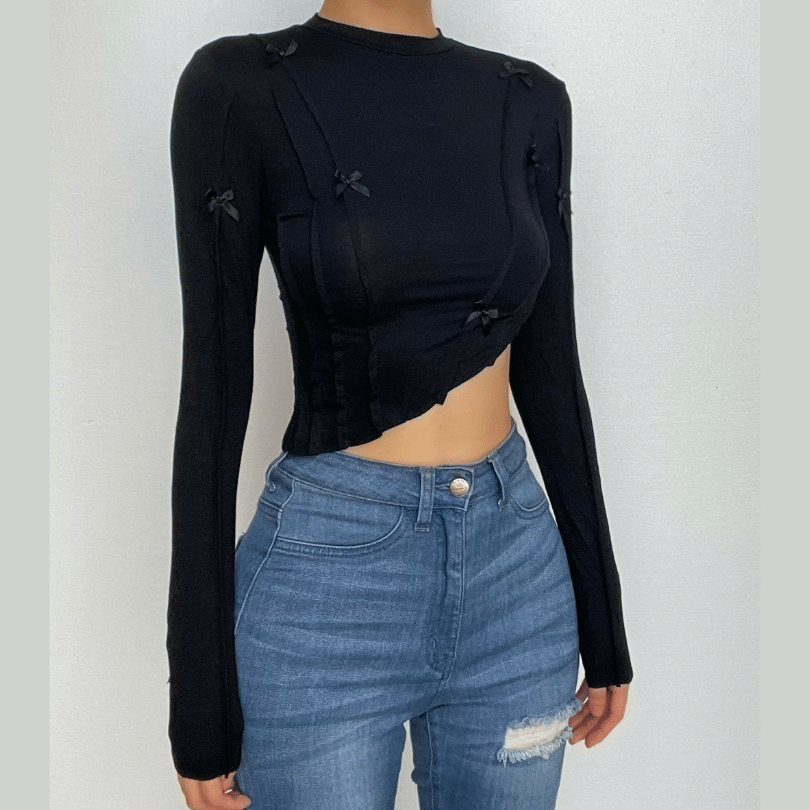 Crop Top mit unregelmäßigem Rundhalsausschnitt und Schleife 