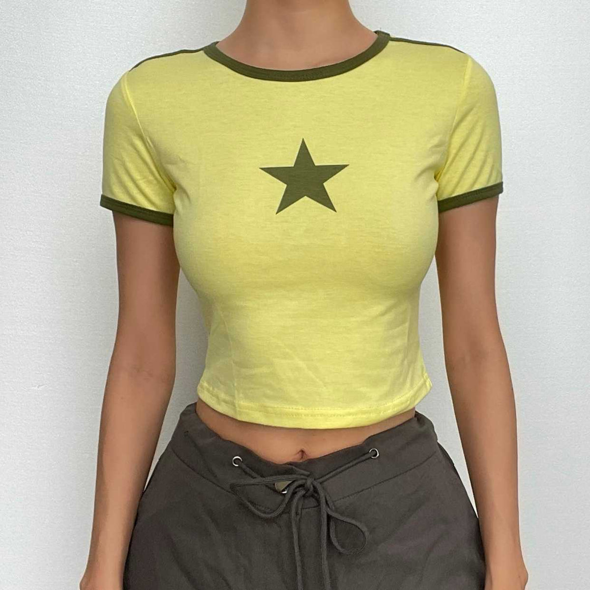 Patchwork short sleeve star pattern contrast top