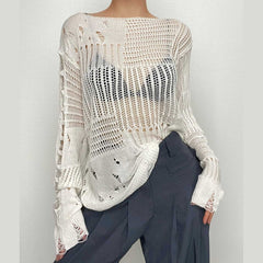 Crochet long sleeve solid hollow out top