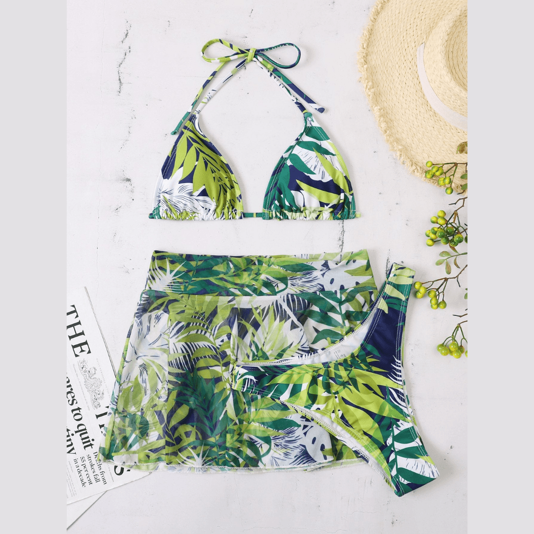 Print skirt 3 piece swimwear