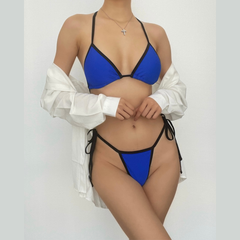 Traje de baño bikini con relleno y lazo en contraste estilo halter 