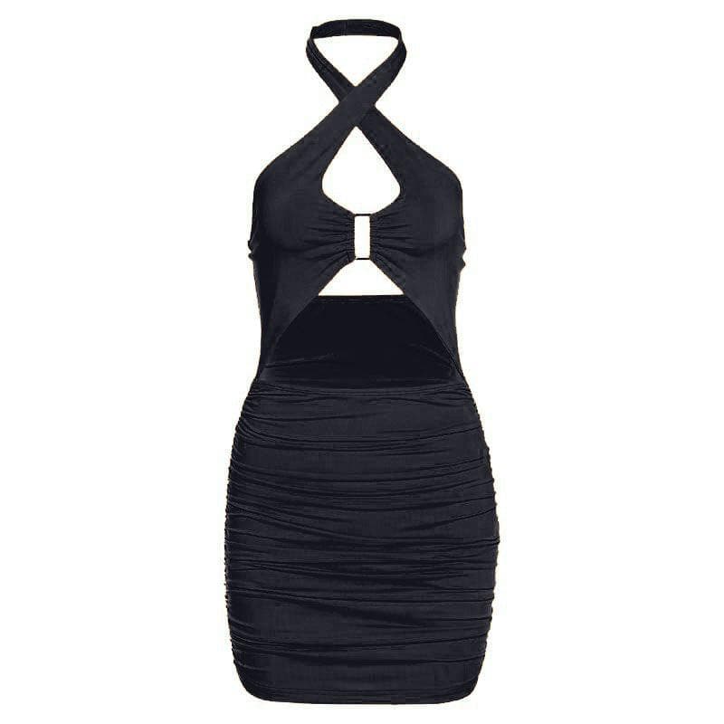 Hollow out Ring Halter Bodycon Dress