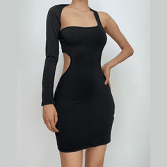 Hollow out solid irregular one shoulder backless mini dress