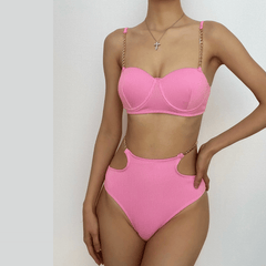 Gepolsterter Bikini mit Metallkettenknopf zum Selbstbinden