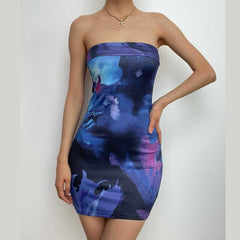 Tie dye contrast backless tube mini dress