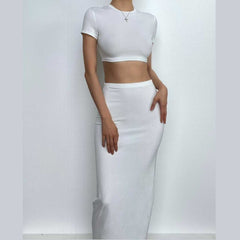 Crewneck short sleeve solid maxi skirt set