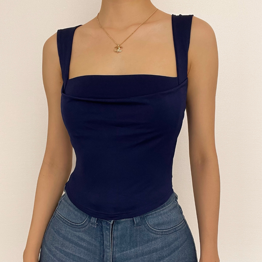 Square neck solid ruched sleeveless crop top