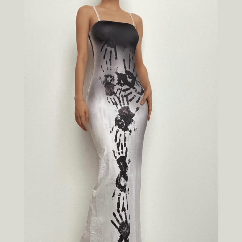 Maxi-Camisole-Kleid mit Palmenprint, kontrastierendem Reißverschluss und Schlitz