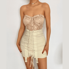 PRE ORDER - Lace up front high waist vintage skirt