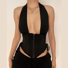 Halter lace up backless corset top