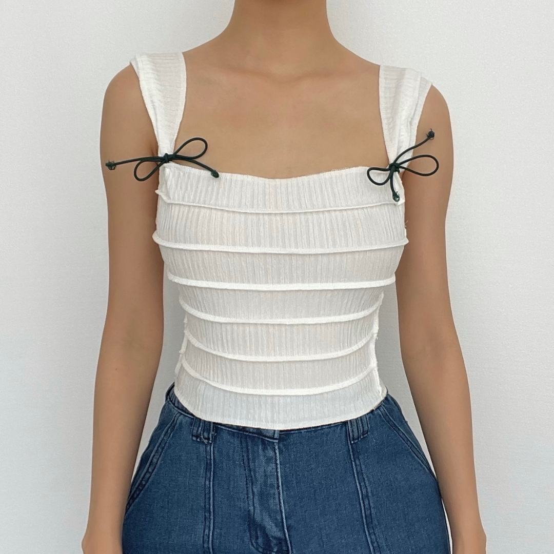 Ärmelloses, einfarbiges Crop-Top mit Stitch-Struktur und quadratischem Ausschnitt 