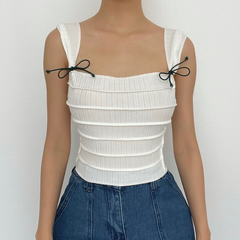 Ärmelloses, einfarbiges Crop-Top mit Stitch-Struktur und quadratischem Ausschnitt 