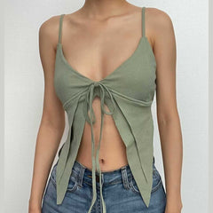 Einfarbiges Neckholder-Crop-Top mit geripptem Rückenausschnitt und Schlitz zum Selbstbinden