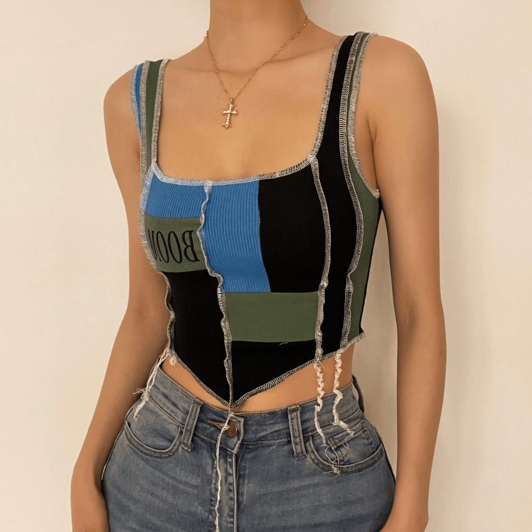 BOOM – Geripptes Patchwork-Crop-Top 