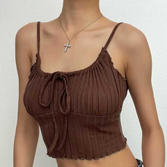 Plissiertes, ärmelloses, rückenfreies Crop-Top mit Kordelzug und Selbstschnürung 