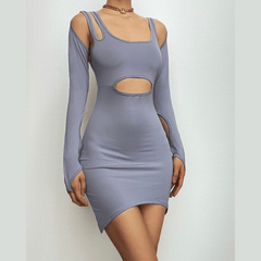 Hollow out irregular solid gloves backless mini dress