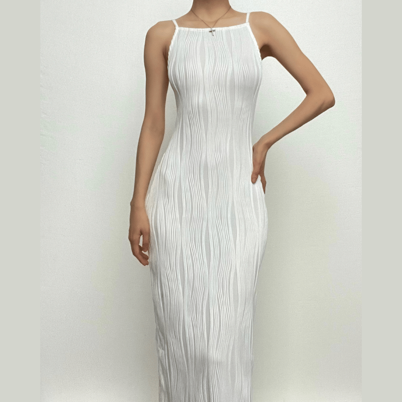 Textured slit backless solid cami midi dress