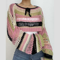 Knitted long sleeve multicolor crochet shrug top