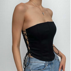 Einfarbiges Bustier-Crop-Top mit seitlicher Schnürung 