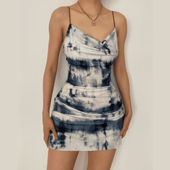 Vestido mini de tirantes con efecto tie dye y cuello vuelto