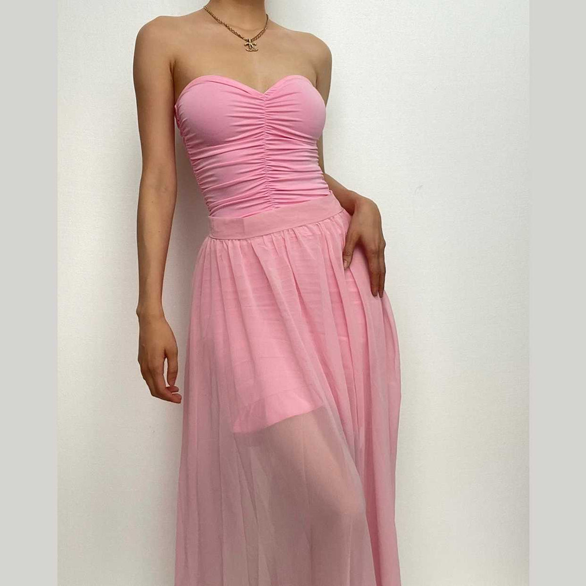 Chiffon-Rüschen, einfarbig, unregelmäßig gerüscht, zum Binden, Midi-Tube-Kleid