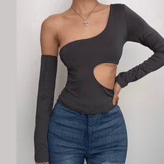 Hollow out solid one shoulder gloves irregular top