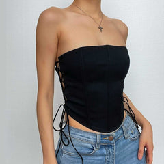 Lace up side solid bustier crop top