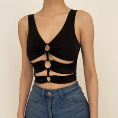 O-Ring-Crop-Top mit ausgehöhltem V-Ausschnitt