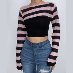 Knitted striped contrast long sleeve shrug top