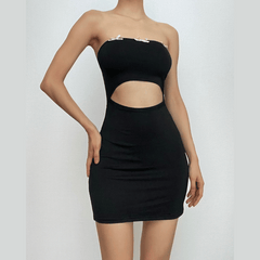 Hollow out bowknot solid backless tube mini dress