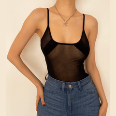 Tief ausgeschnittener Camisole-Bodysuit aus Netzstoff