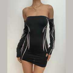 Contrast off shoulder long sleeve backless mini dress