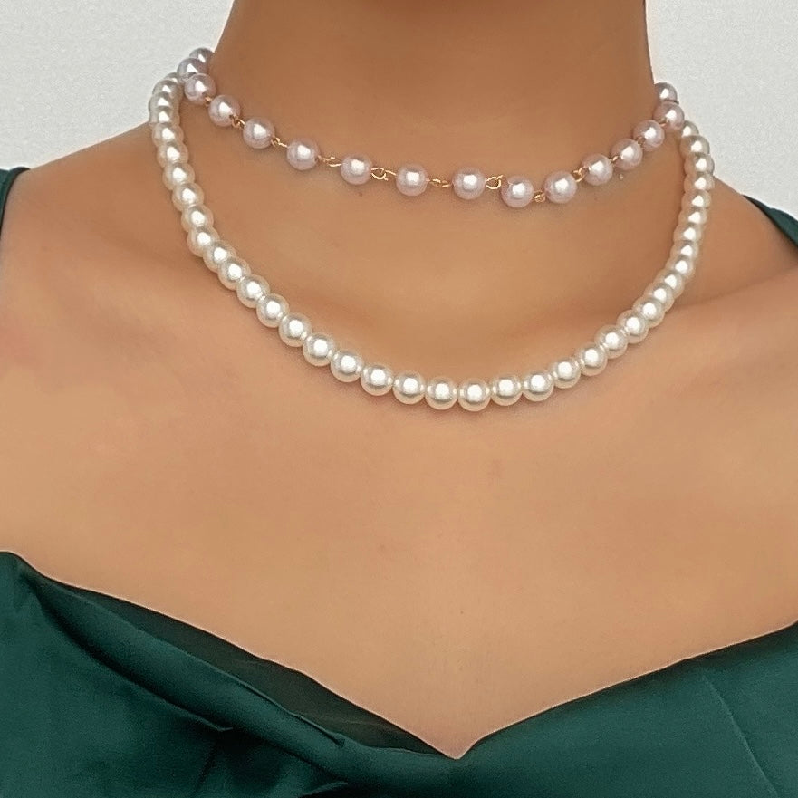 Choker necklace faux pearl 2 pcs