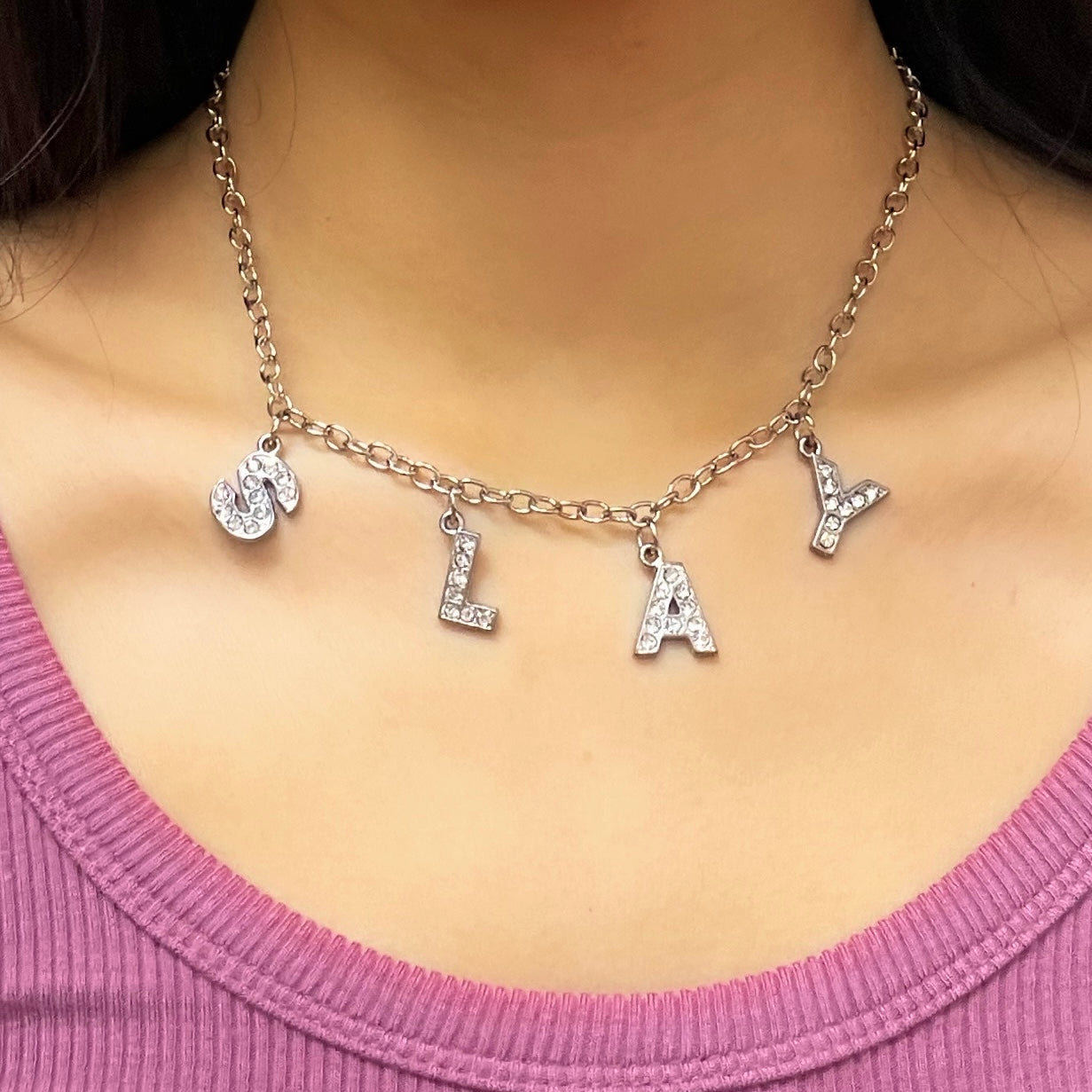 Characters pendant rhinestone necklace