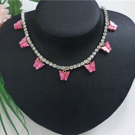 Butterfly pendant choker necklace