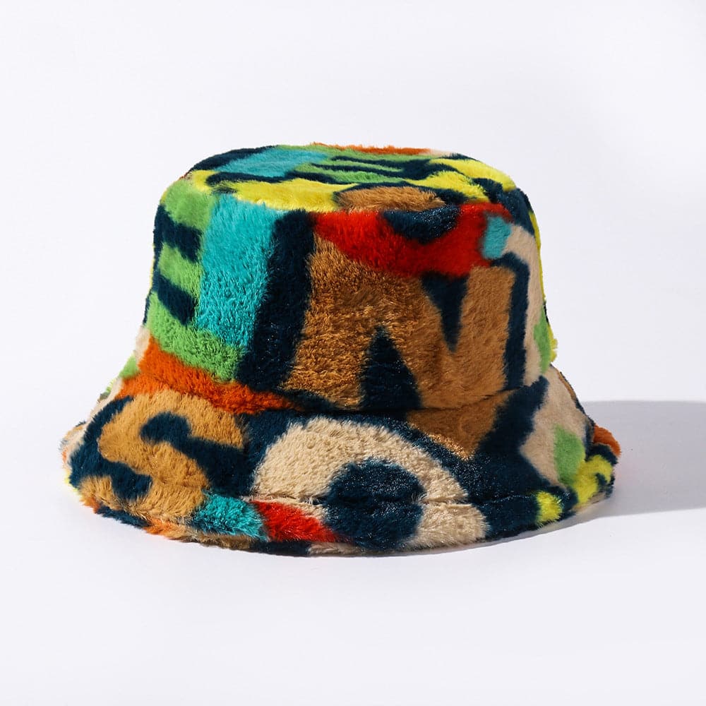 Contrast fluffy print fisherman bucket hat