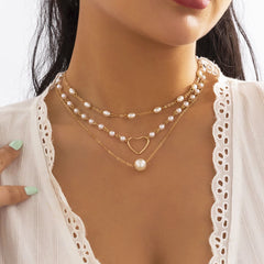 Faux pearl heart 3 pcs necklace